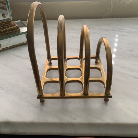 Vintage Brass Tiered Letter Holder/ napkin holder